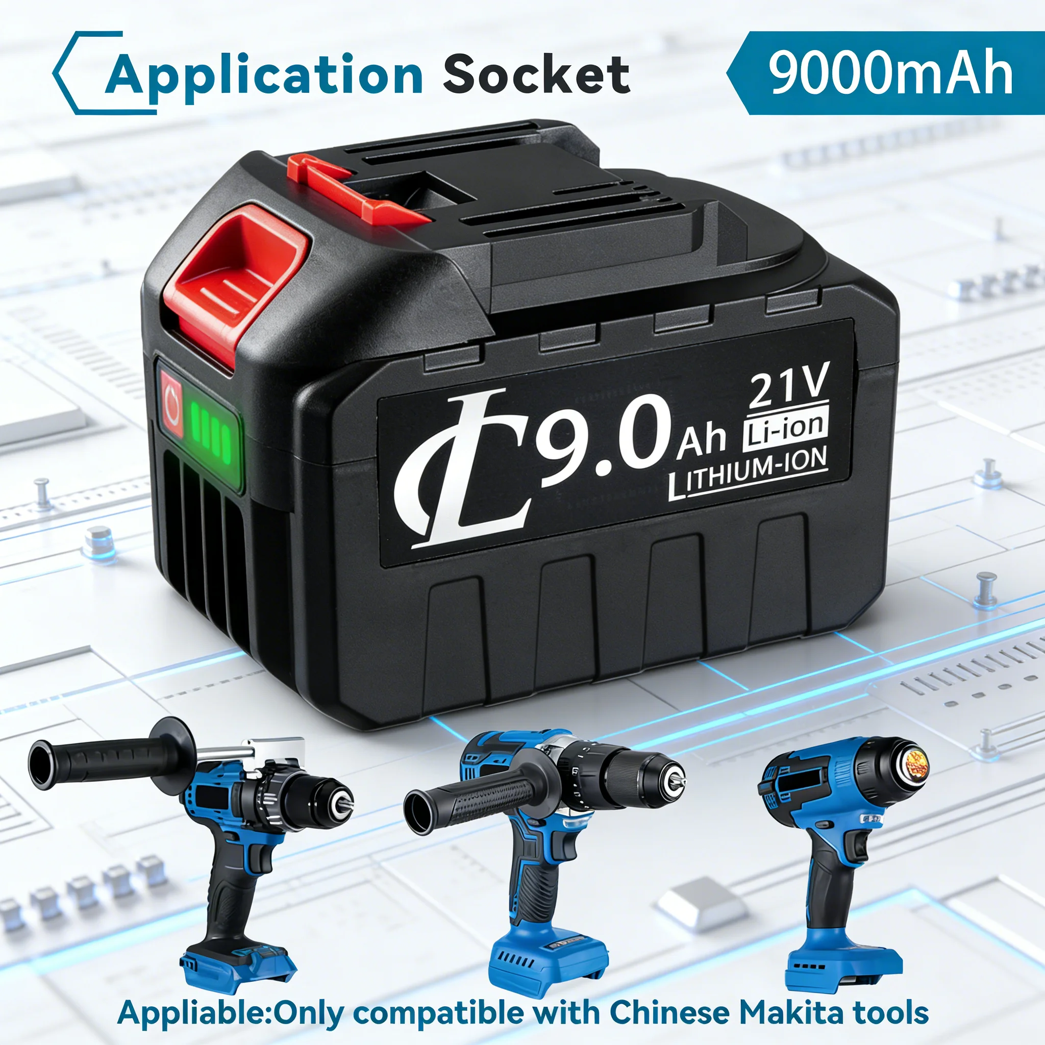 

Аккумуляторная батарея Li-ion 21В 9000мАч 5S3P для Makita, высокой емкости, с быстрой зарядкой, сертифицированная для безопасного использования в беспроводных дрель-шуруповертах