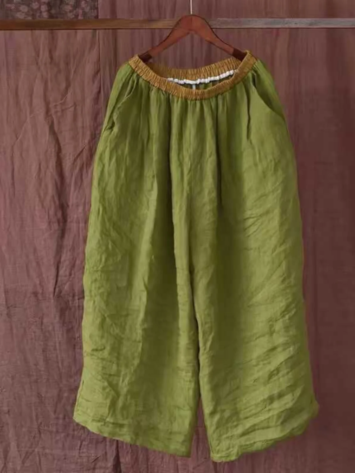 

Свободные широкие хлопковые льняные повседневные брюки, женские ретро весенне-осенние свободные цветные брюки с девятью точками, удобная посадка