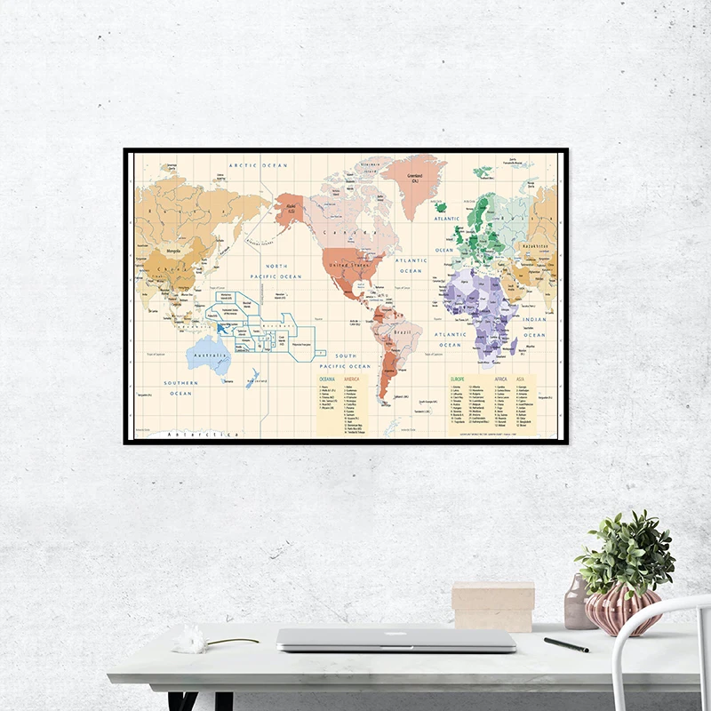 90x60cm World Map Artistic Background Wall Non-Smell No-fading Map for Cultural Education Poster Decorationschool Supplies