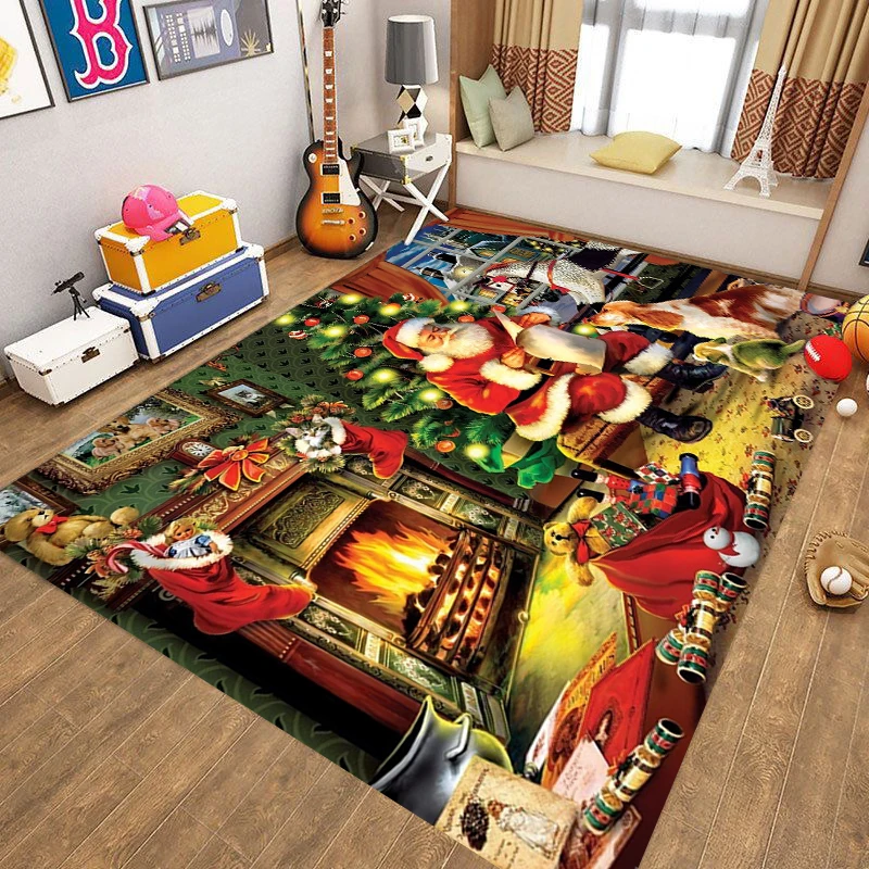 

Santa Claus Rug Christmas Fireplace Large Area Rugs for Living Room Bedroom Carpet Playroom Decor Holiday rug