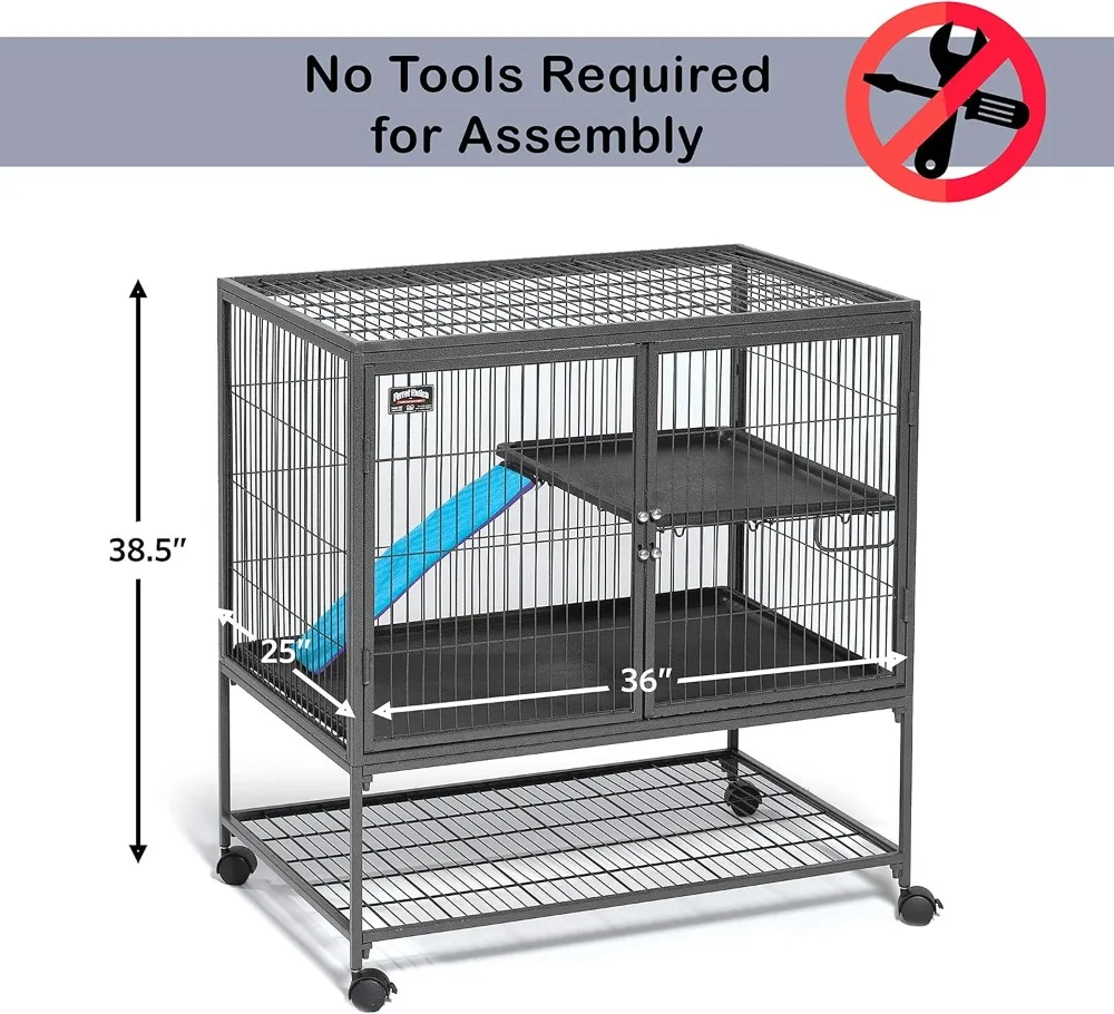 2-Tier Small Animal Cage with Ramp & Cover, Spacious Habitat for Ferrets, Rabbits, Chinchillas