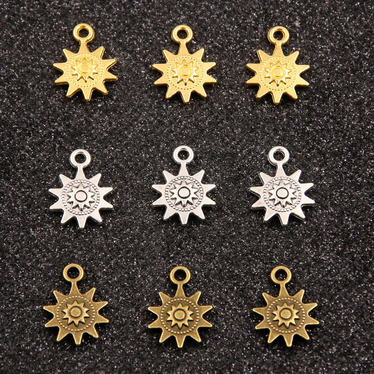 30PCS 3 Color 12X17mm New Product Alloy Double Sided Sun Charms For Jewelry Making DIY Handmade Small Steampunk Pendant