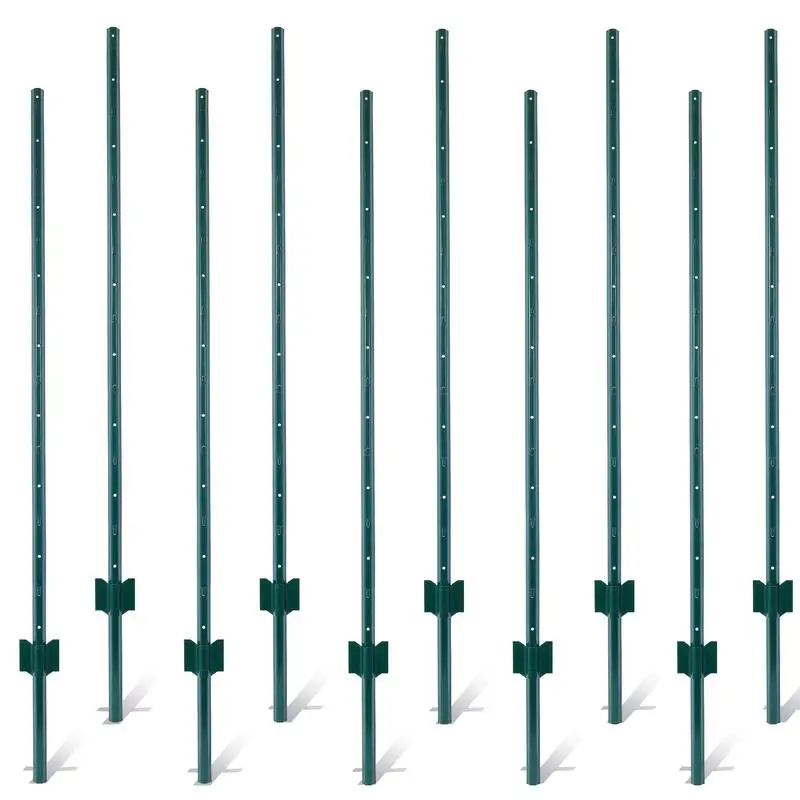 

10-Pack 5ft Heavy-Duty Metal U-Channel Fence Posts for Garden Wire Fencing and Corner Anchoring