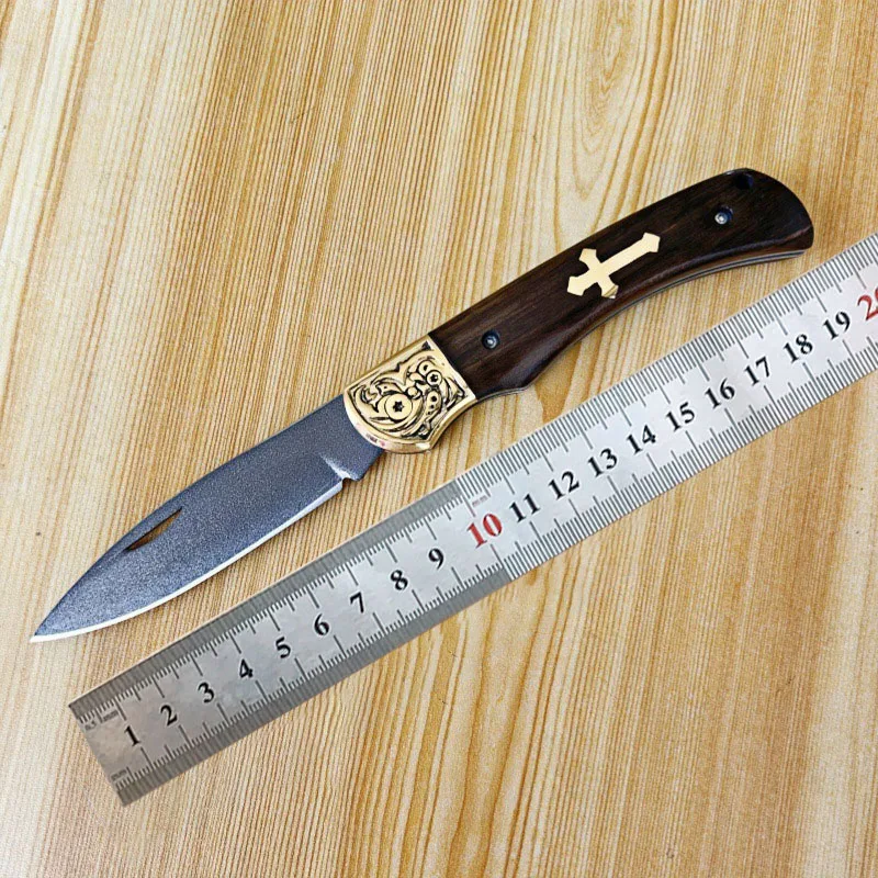 

9CR18 Three-ply Composite Steel Unlock Folding Blade Knife Wooden Handle Outdoor Camping Portable Pocket Knives Hand Tools