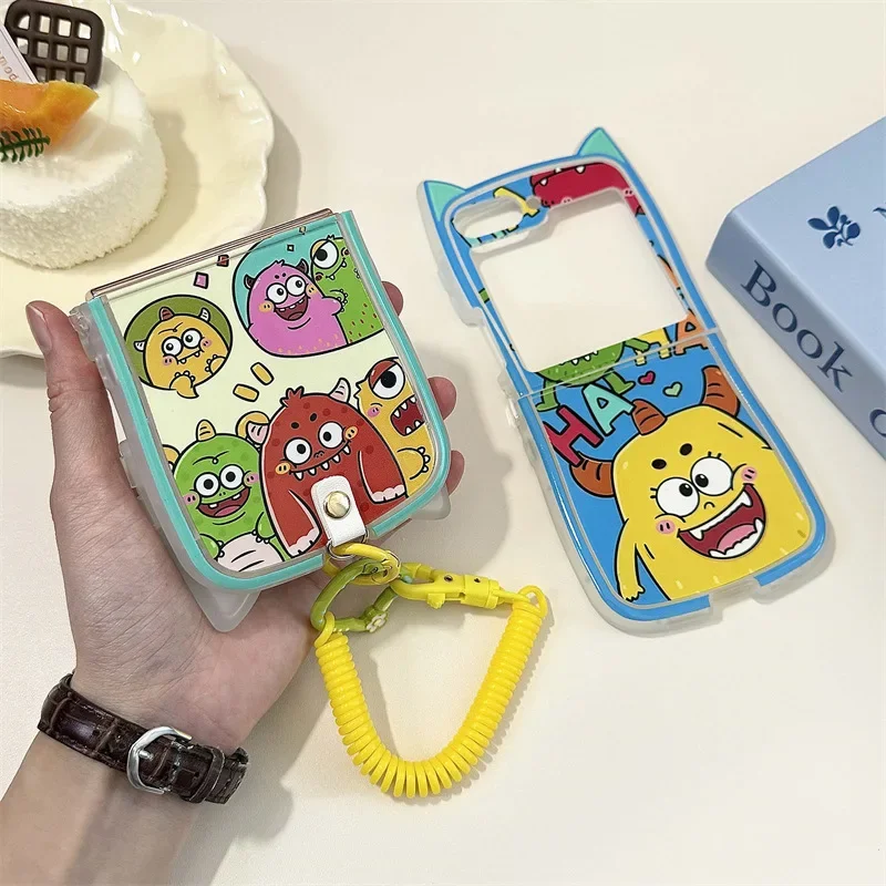 Geschilderd Monster Schattige 3d Oor Telefoon Hoesje Voor Samsung Galaxy Zflip3 Zflip4 Zflip5 Zflip6 Harde Pc Back Cover Voor Z Flip 6 Case Shell