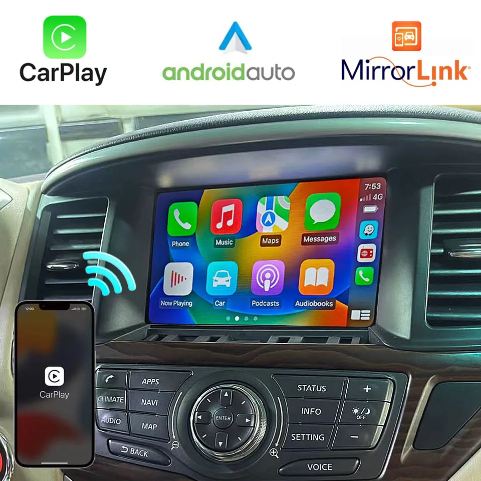 Car Multimedia Retrofit Integrated Wireless Android Auto Apple CarPlay Upgrade Device for Nissan Armada Y62 Patrol Pathfinder