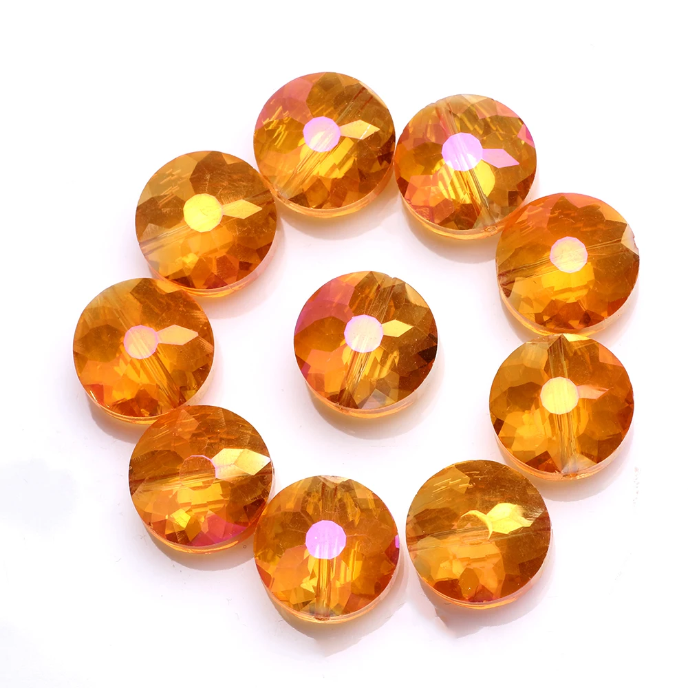 10 Pcs 14mm Faceted Crystal Glass Beads Flat Round Shape For DIY Making Crafts Jewelry Earing Necklace Accessories Wholesale