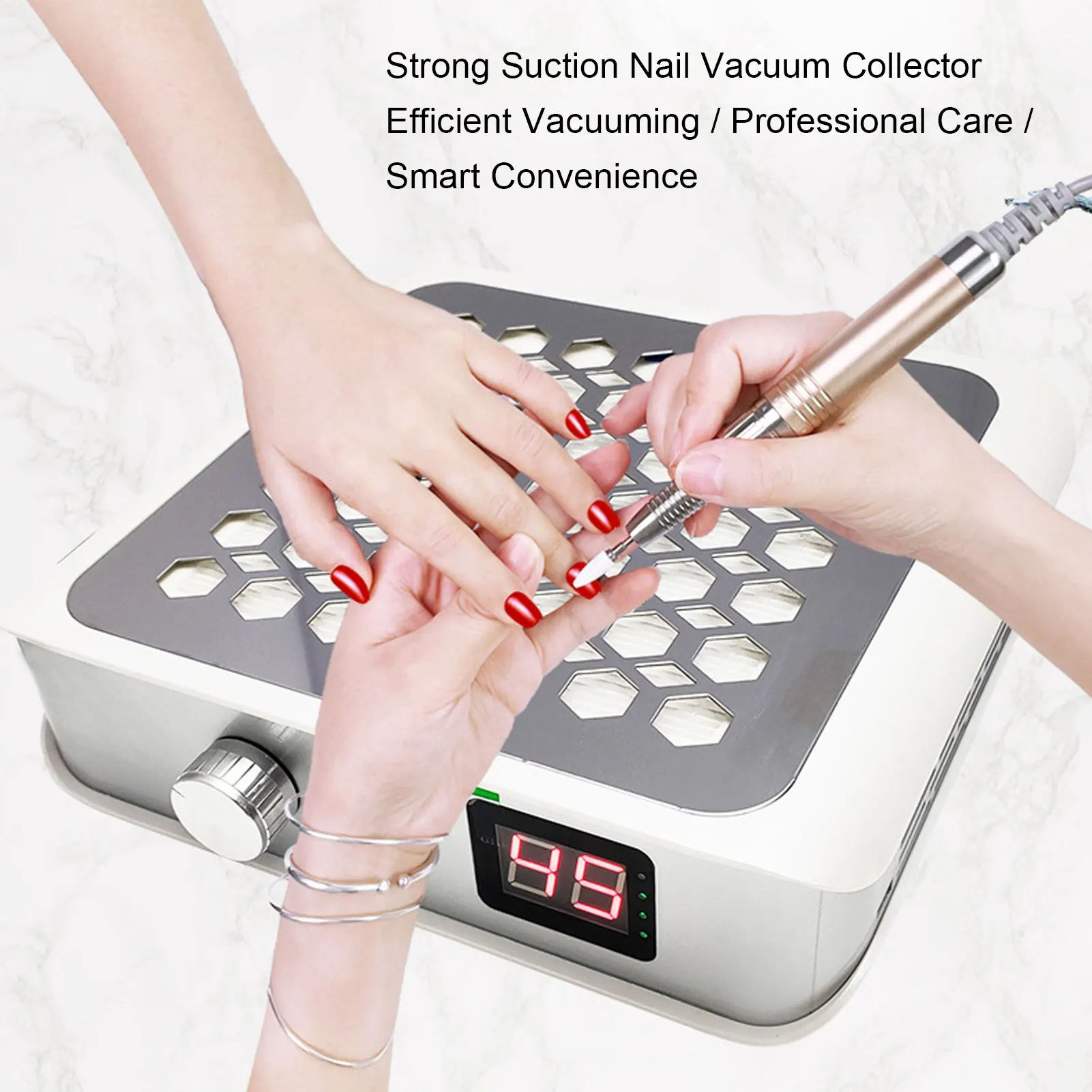 Nail Vacuum Dust Collector Strong Suction Quiet White Nail Fan Dust Collector 60W Stepless Speed Adjustable for Nail Polishing