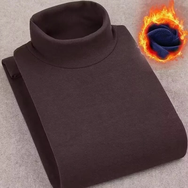 Winter Mens High Quality Half Turtleneck Velvet Top Long Sleeve Solid Color Men Clothing Double-sided Velvet Thermal Underwer