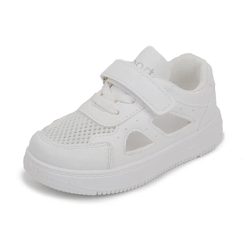 Zapatos blancos para niños, Zapatillas de malla transpirable, zapatos casuales ahuecados para niñas, zapatos de suela suave para bebés, verano 2024