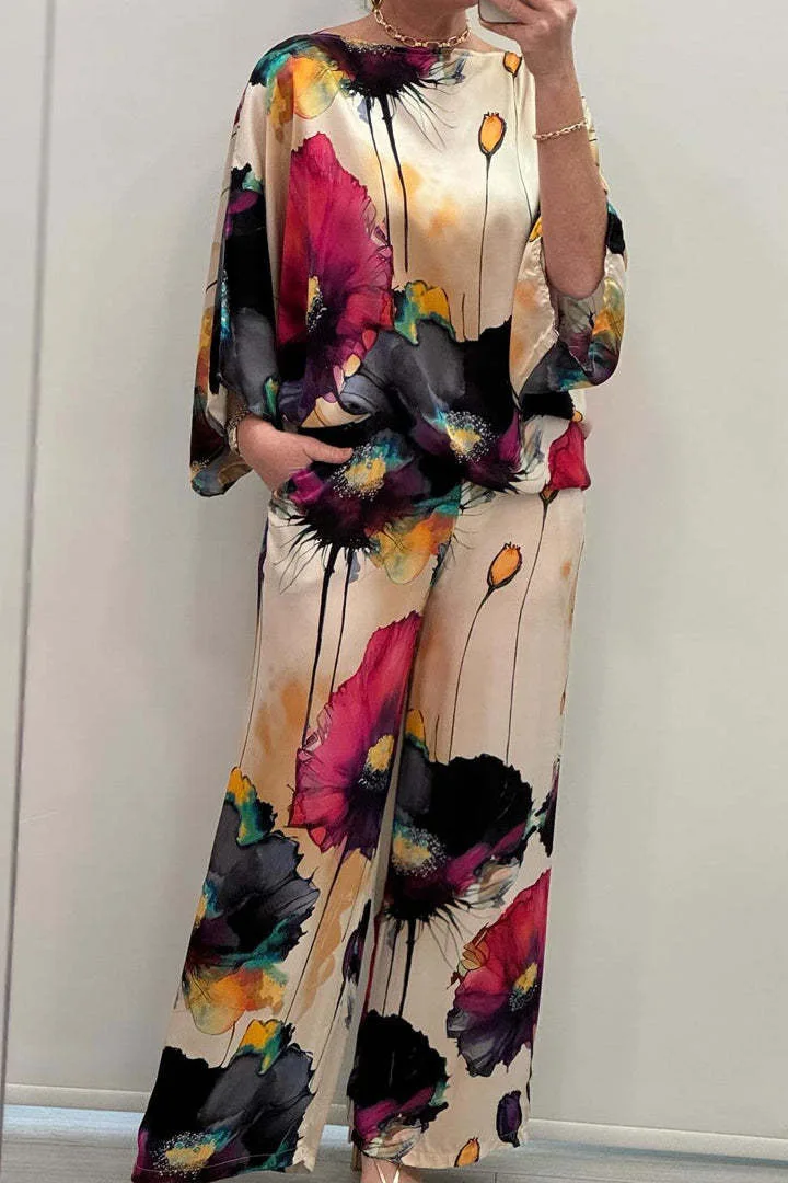 Lente Herfst Vrouwen Top Shirt 2-delige set Nieuwe mode Slash Hals Lange mouw Elegante print Pak Dame Office Party Holiday Sets