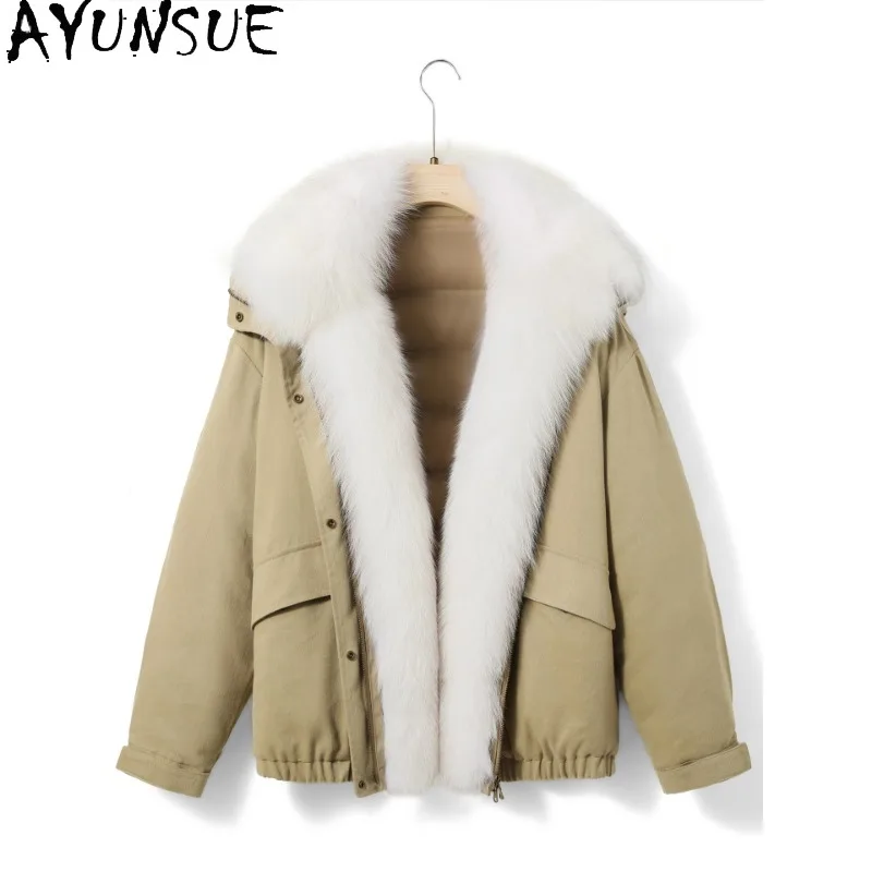 AYUNSUE 95% White Goose Down Jacket Women Loose Winter Coat Puffer Jacket Woman Warm Fox Fur Collar Detachable Abrigos De Mujer