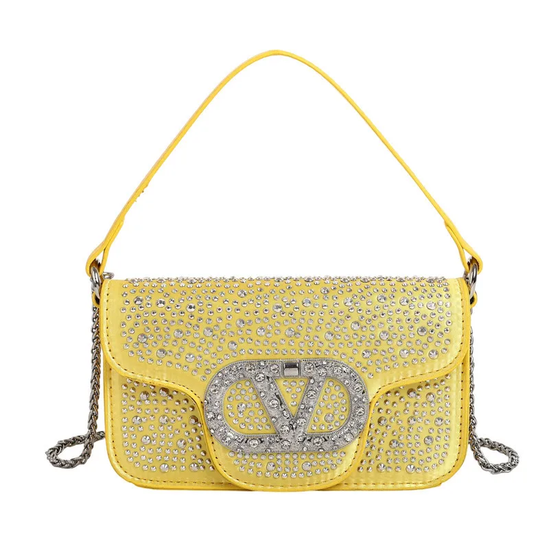 ​ Квадратная женская сумка со стразами, регулируемый ремешок-цепочка, кошелек через плечо, маленький шикарный кошелек из веганской кожи на день