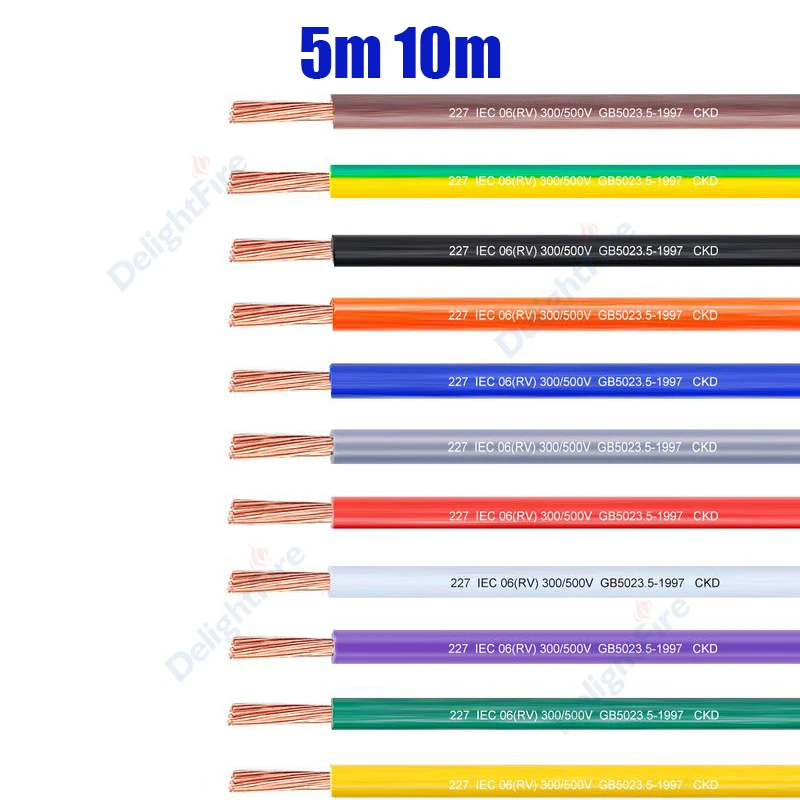 5m 10m Car Wiring Cable RV Copper Cord Single-Core Multi-Strand Flexible Electrical Wire for Automobile Lighting Audio Battery