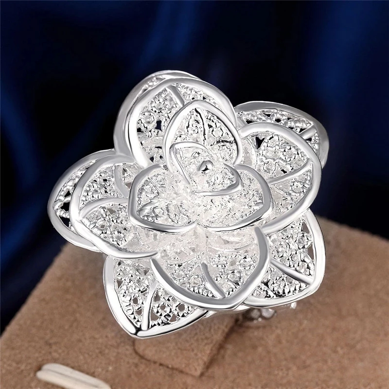 925 sterling Silver Beautiful flower rings bracelet Jewelry set for women charm fashion party wedding accessories Christmas Gift