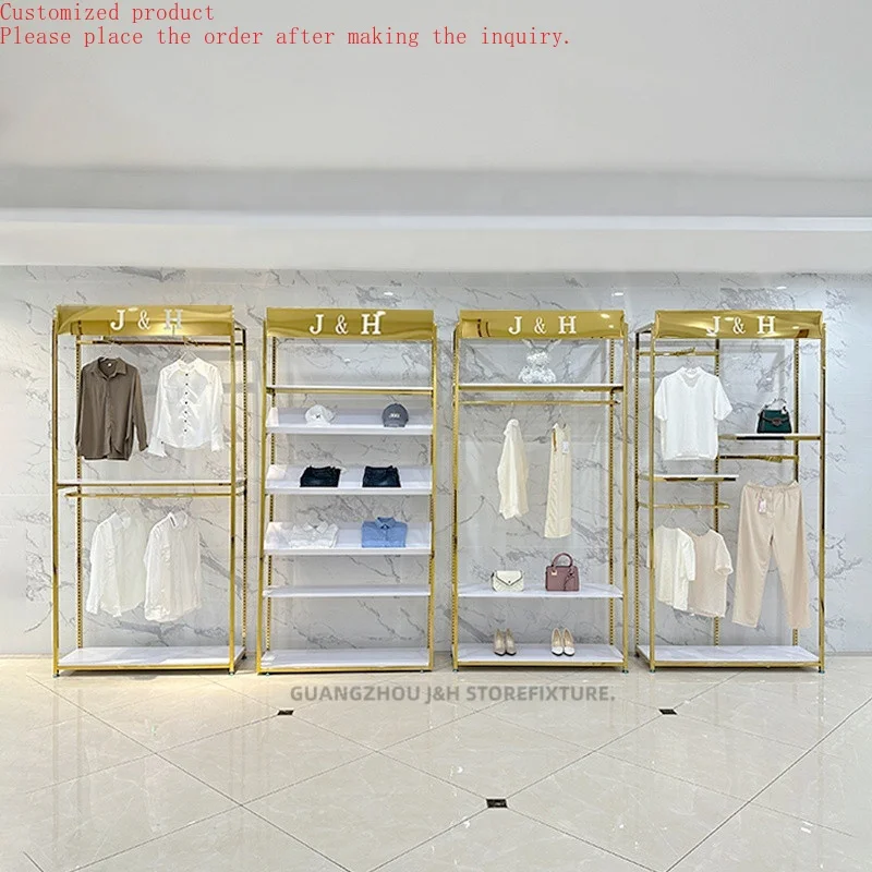 

Custom.Custom .Custom.Retail Store Gold Clothing Display Rack Stainless Steel Custom Heavy Duty Clothes Rack for Boutique
