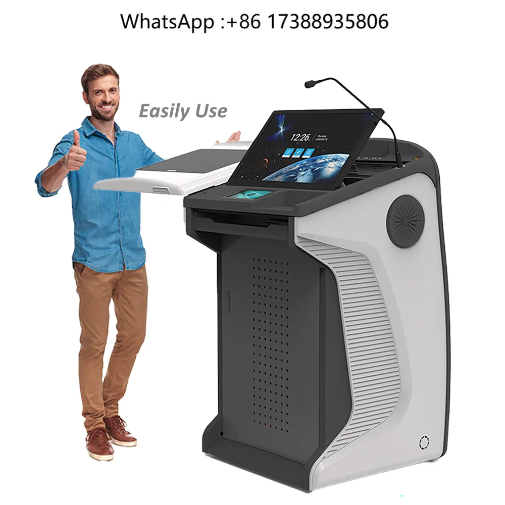 OEM ODM Smart Podium Portable Console Advertising Equipment Capacitive Touch Screen for Exhibition Hall