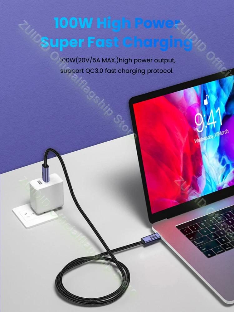 Elbow USB4.0 20Gbps Data Cable PD 100W 5A Fast Charging USB Type C to Type C Cable Thunderbolt 3 8K@60Hz Cable For Macbook Pro