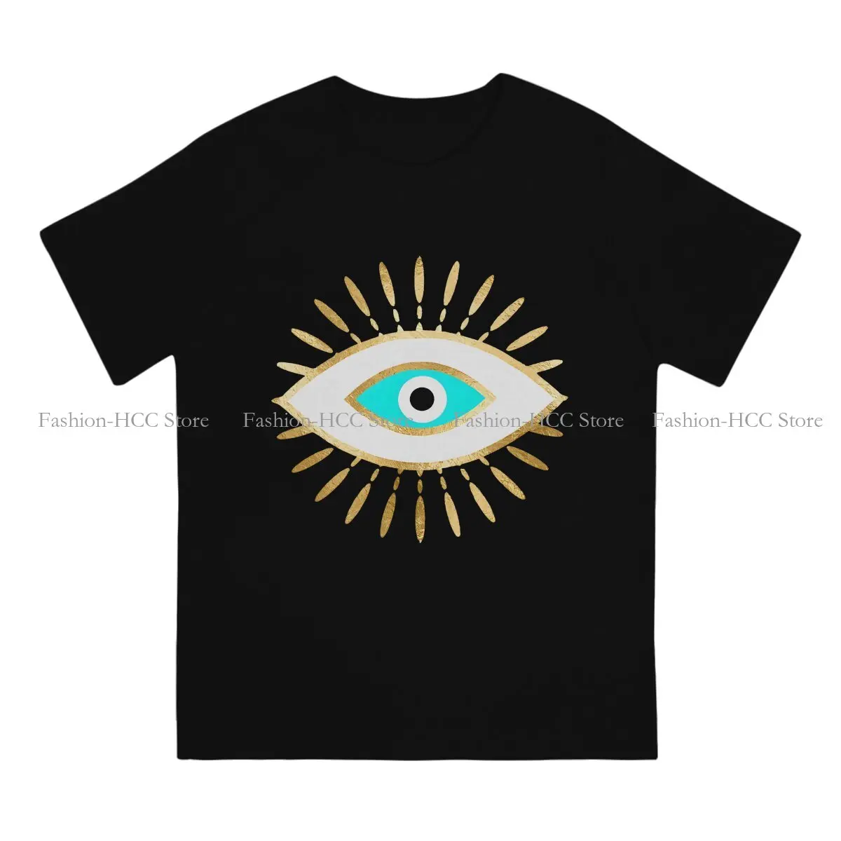 Hamsa Evil Eye Gold Foil Print Fashion Polyester TShirts Evil Eyes Men Graphic Streetwear T Shirt O Neck