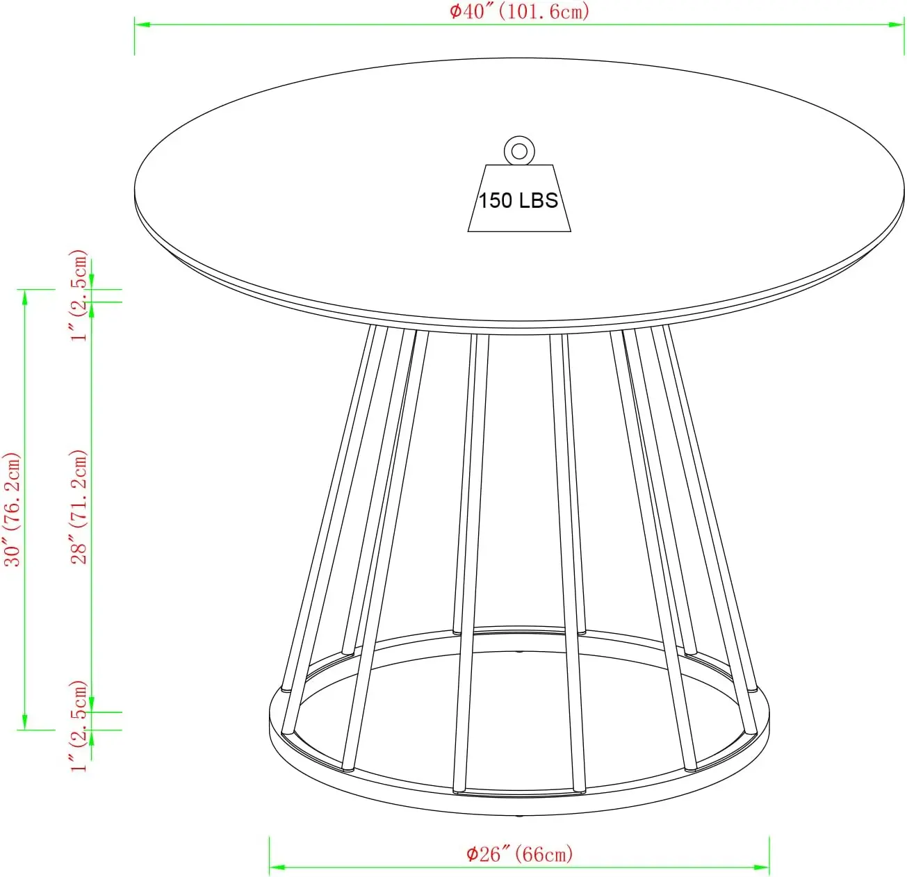 Vivv Modern Round Dining Table with Metal Base, 40 Inch, Dark Walnut/Black