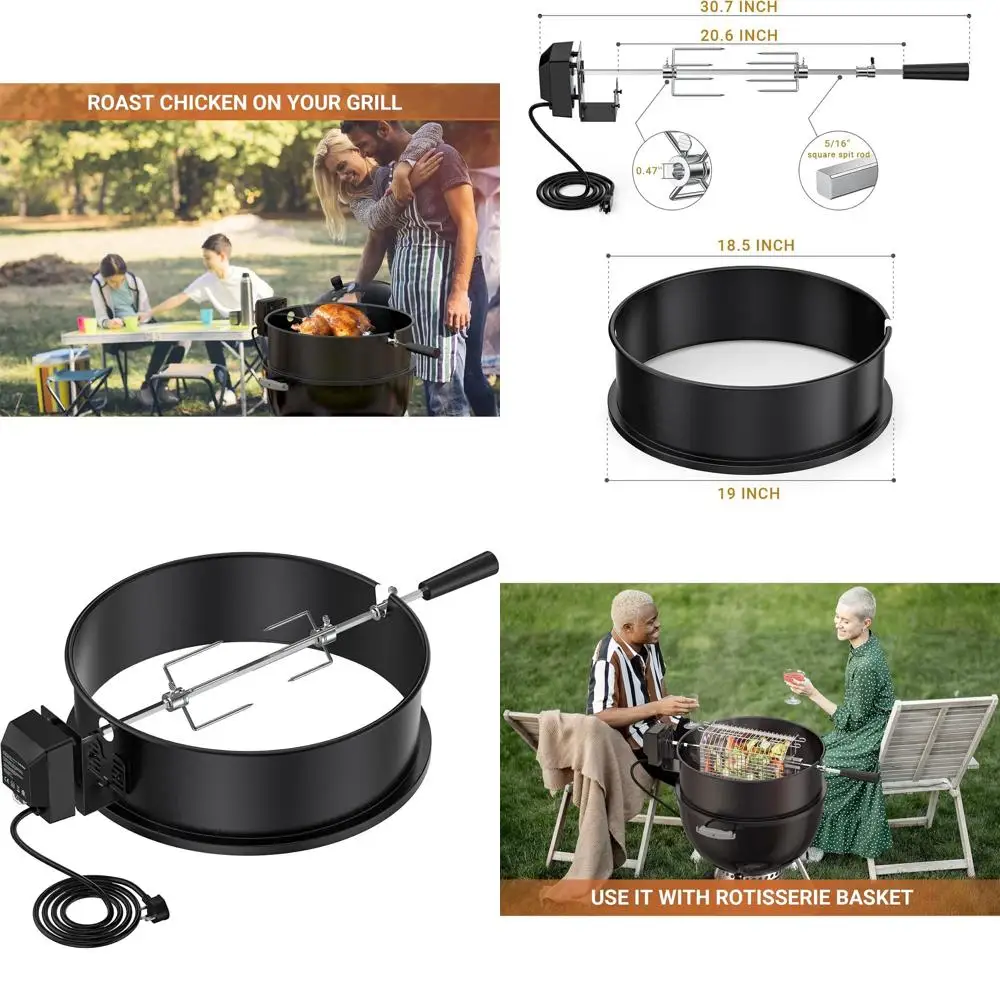 

Chrome Plated Steel Rotisserie Kit for 18 Inch Kettle Charcoal Grills - Upgraded Fire Enhancement