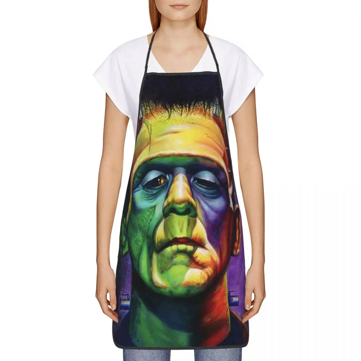 Funny Horror Halloween Monster Bib Apron Women Men Unisex Kitchen Chef Frankenstein Tablier Cuisine for Cooking Baking Painting