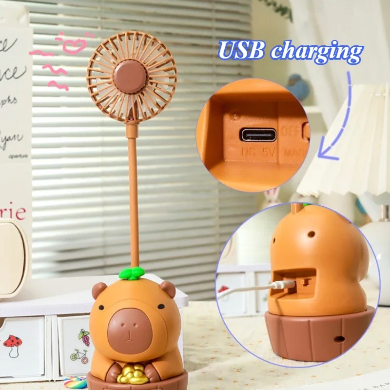 Kawaii كابيبارا شحن مروحة براية أقلام قابلة للطي لينة لطيف الكرتون USB سطح المكتب مروحة الأطفال هدية عيد اللوازم المدرسية