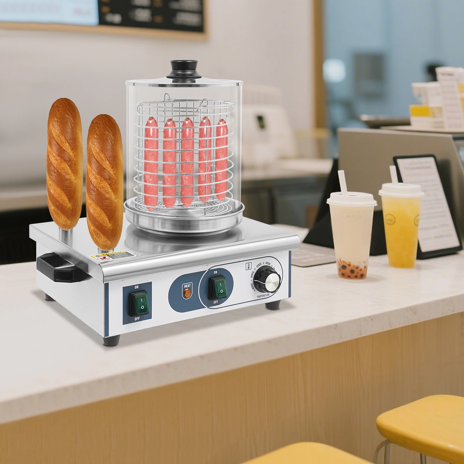 Hot-Dog-Wärmermaschine, 6 l Wurst- und Brötchenheizung, 550 W, schnelles Aufheizen, 122–572 ° F Einstellbarer Thermostat, Imbisswagen aus Edelstahl