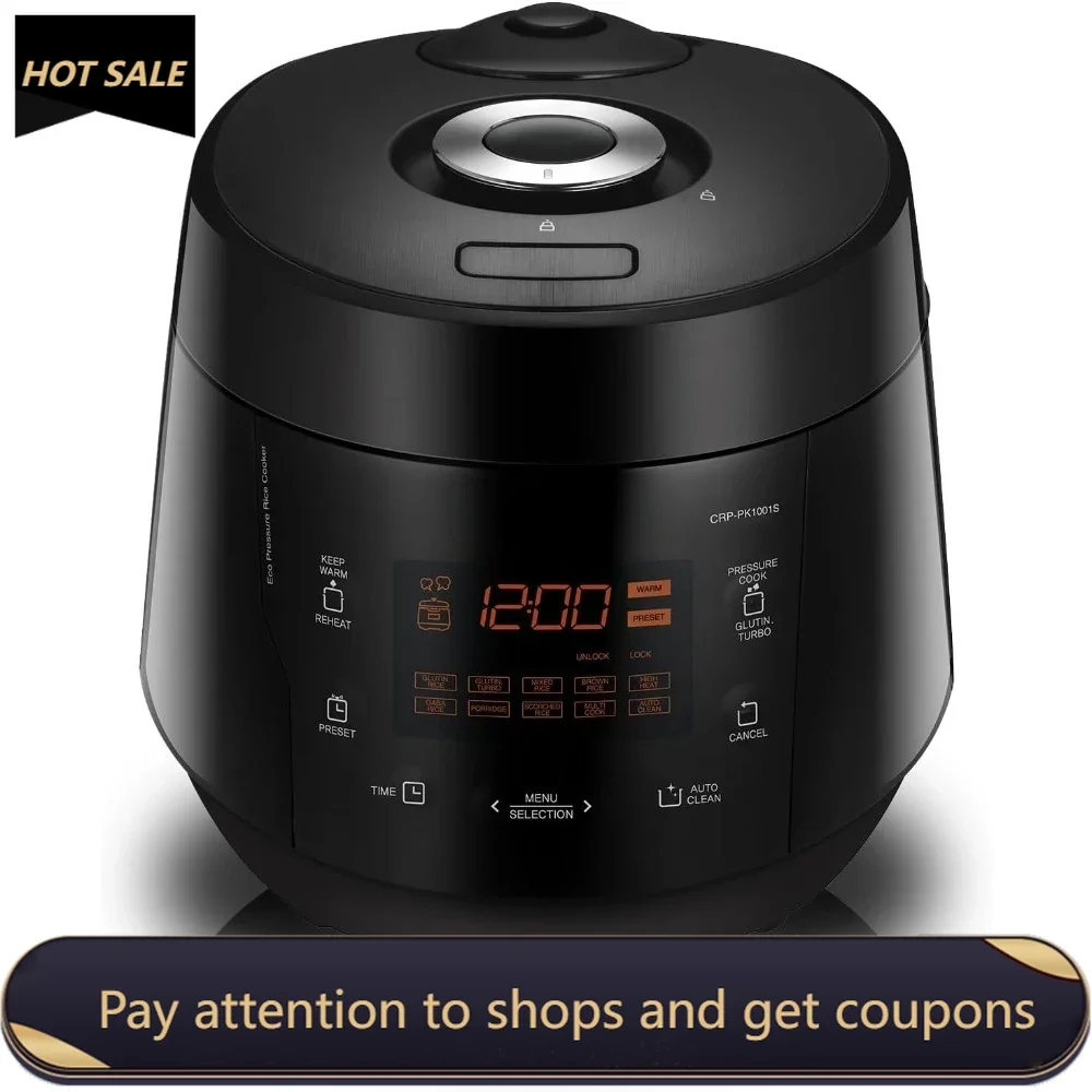 

10-Cup (Uncooked) / 20-Cup (Cooked) Heating Pressure Rice Cooker & Warmer with Nonstick Inner Pot, 13 Menu Options (Black)