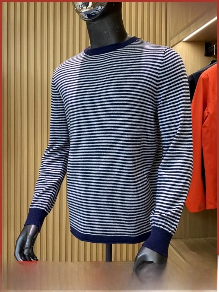 

Nordic High-End Wool Blend Men's Knitted Sweater Striped Casual Faionable Winter Warm Soft Cotton Nylon Camere Blend