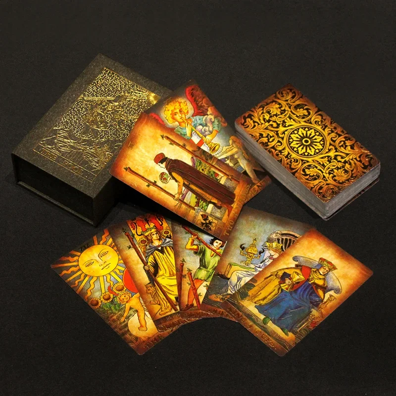 Glazed Golden Tarot Cards Plastic Waterproof Tarot Full English Edition Magician Tarot Deck Board Game  English Rules