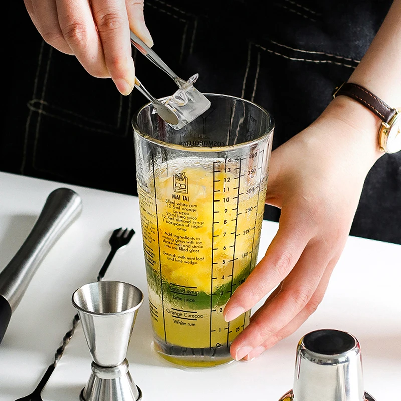 Factory Wholesale 400ML Stainless Steel And Glass with scale mixer Shaker Cup Milk Tea Glass Shaker Cup