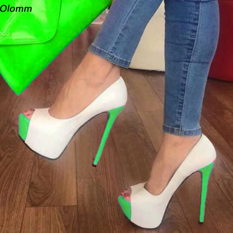 

Olomm/женские туфли-лодочки ручной работы, пикантные туфли на тонком высоком каблуке с открытым носком, довольно зеленые вечерние туфли цвета фуксии, женские туфли размера США 5-20