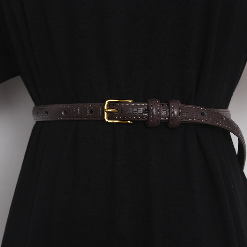 Ceinture étroite en cuir véritable pour femmes, ceintures de smoking pour femmes, ceinture corsets, décoration de l'environnement, mode de piste, structure dorée, T2546