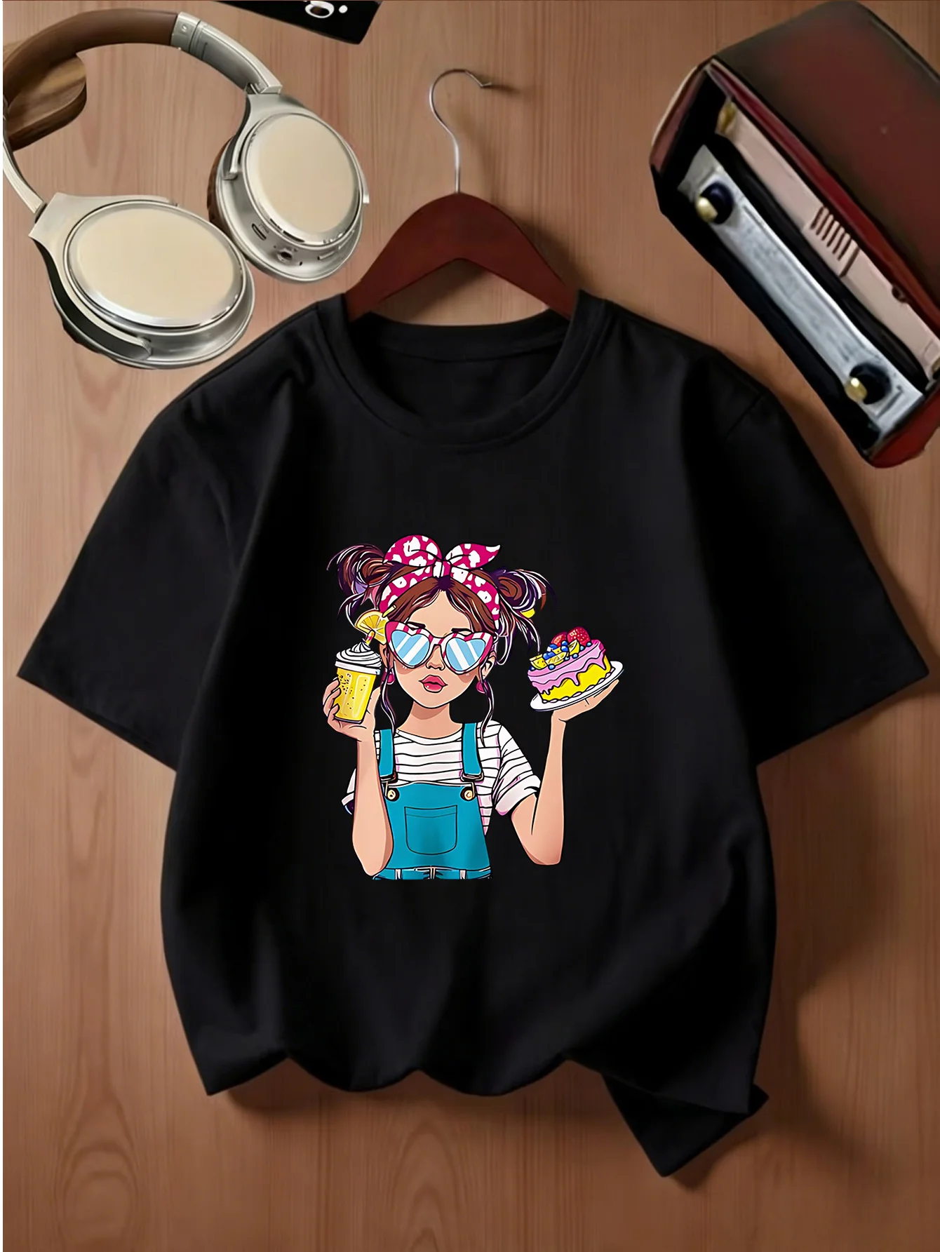 Fashion Girl Heart Sunglasses Dessert Print Kids T Shirt Boys Girls Family Matching Parent Child Summer Crew Neck Casual Tee