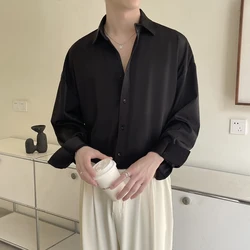 Camisas coreanas de manga comprida soltas masculinas, camisas casuais, vestido social, cor sólida, moda gelo, de M a 2XL