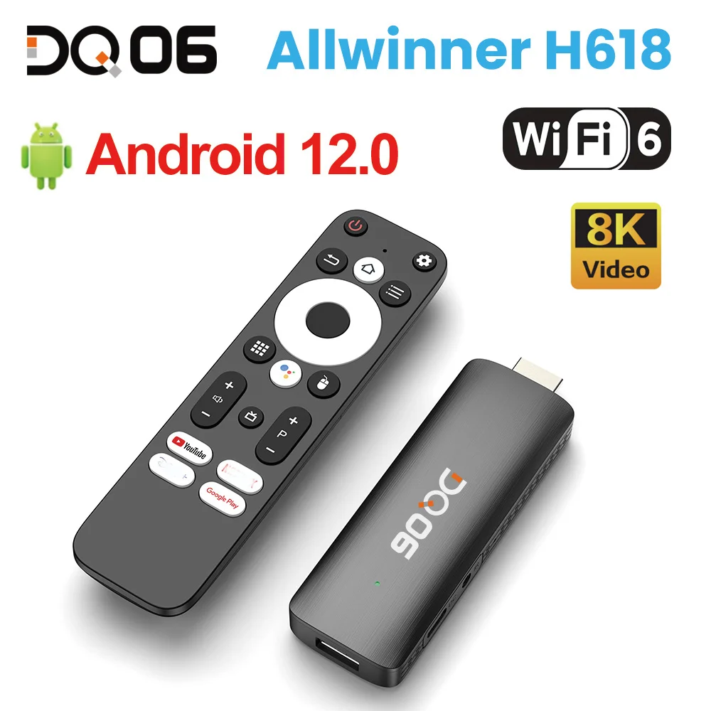 DQ06 ATV جهاز استقبال للتليفزيون الصغير Android12 Allwinner H618 رباعي النواة Cortex A53 يدعم 8K فيديو 4K 60fps Wifi6 BT5.0 بناء في BT Voice Rem