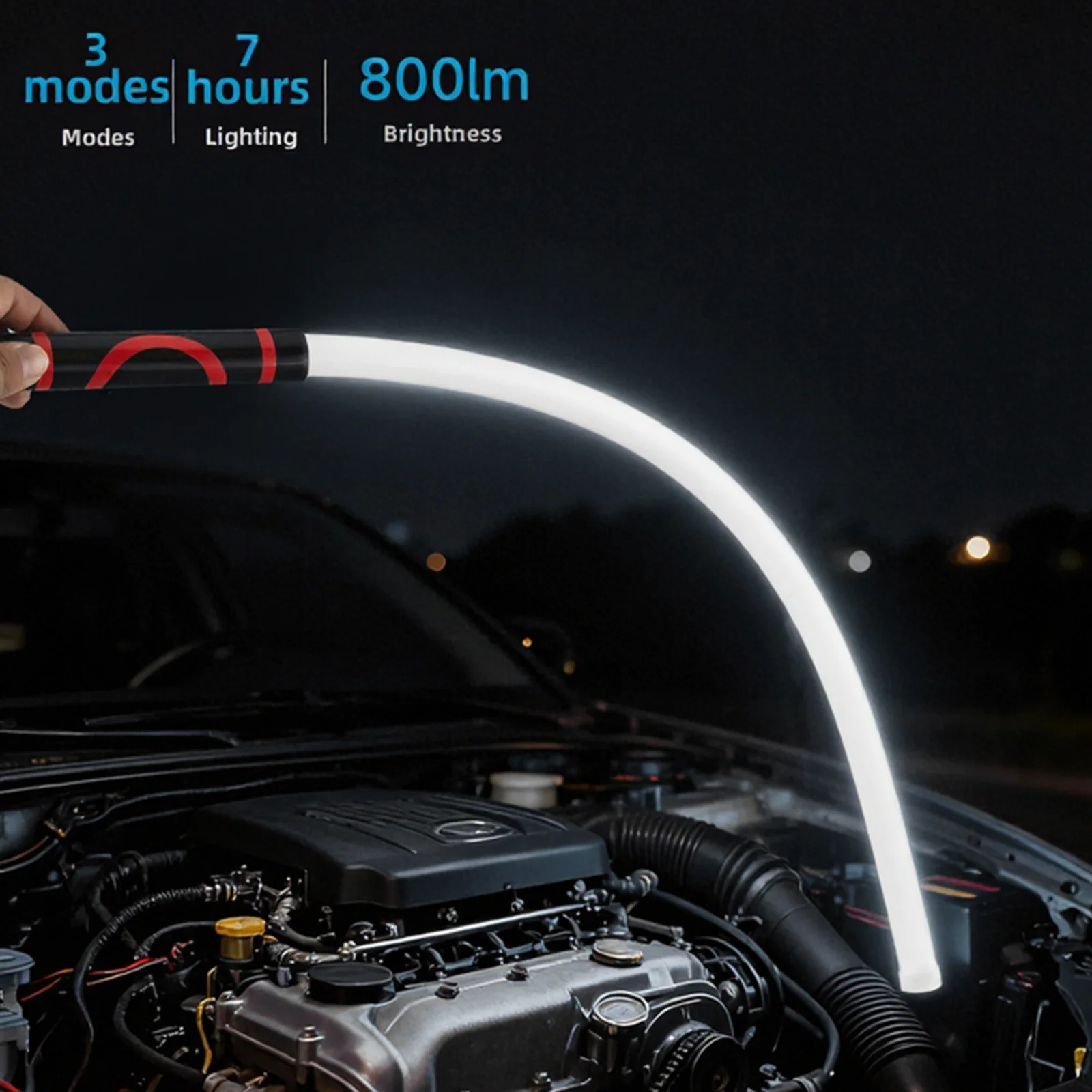 Rechargeable Bendable LED Flashlight 27 Inch Flexible Tube Light 800LM with Adjustable Brightness and Beam Options