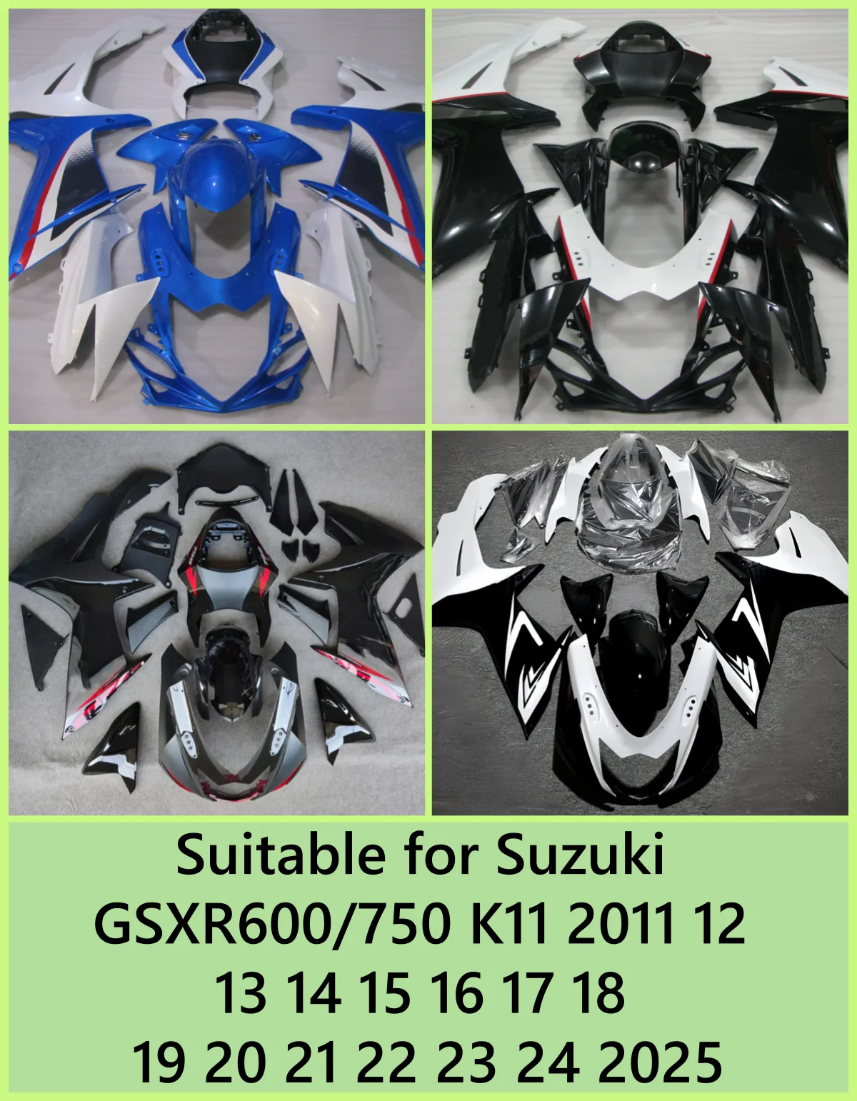 Suitable for Suzuki GSXR600/750 K11 2011 12 13 14 15 16 17 18 19 20 21 22 23 24 25 motorcycle fairing accessories, customizable