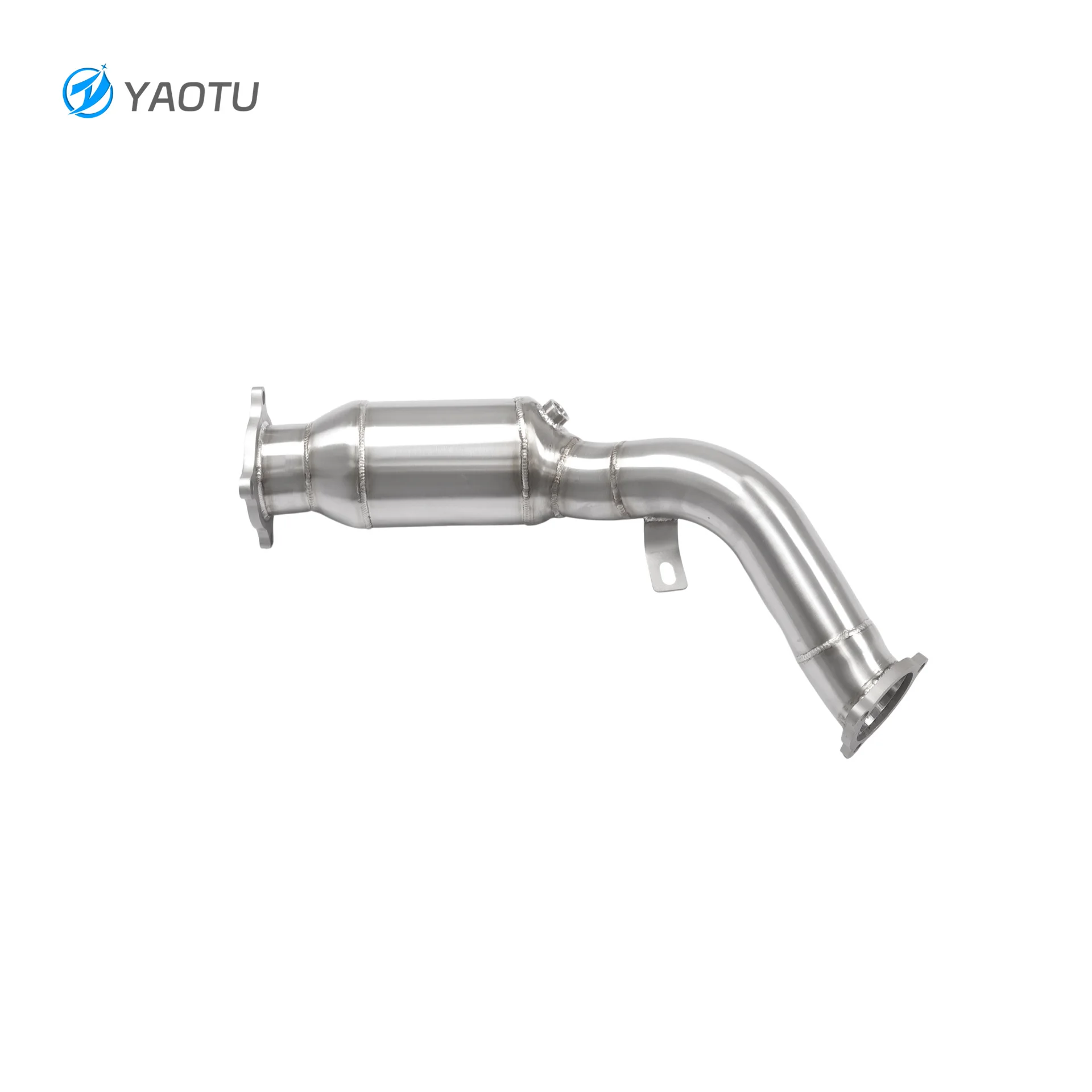 YT High Performance Stainless Steel Downpipe with 3-Way Catalytic Converter & 2 Sensors for Audi A4 A5 Q5 2.0T,  Brushed Surface