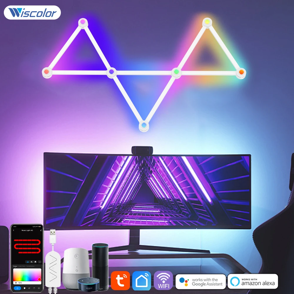 

Wiscolor LED RGB Smart Wall Light DIY Atmosphere Night Light Game Room TV Backlight Decorative Wall Light Bar Music Rhythm APP