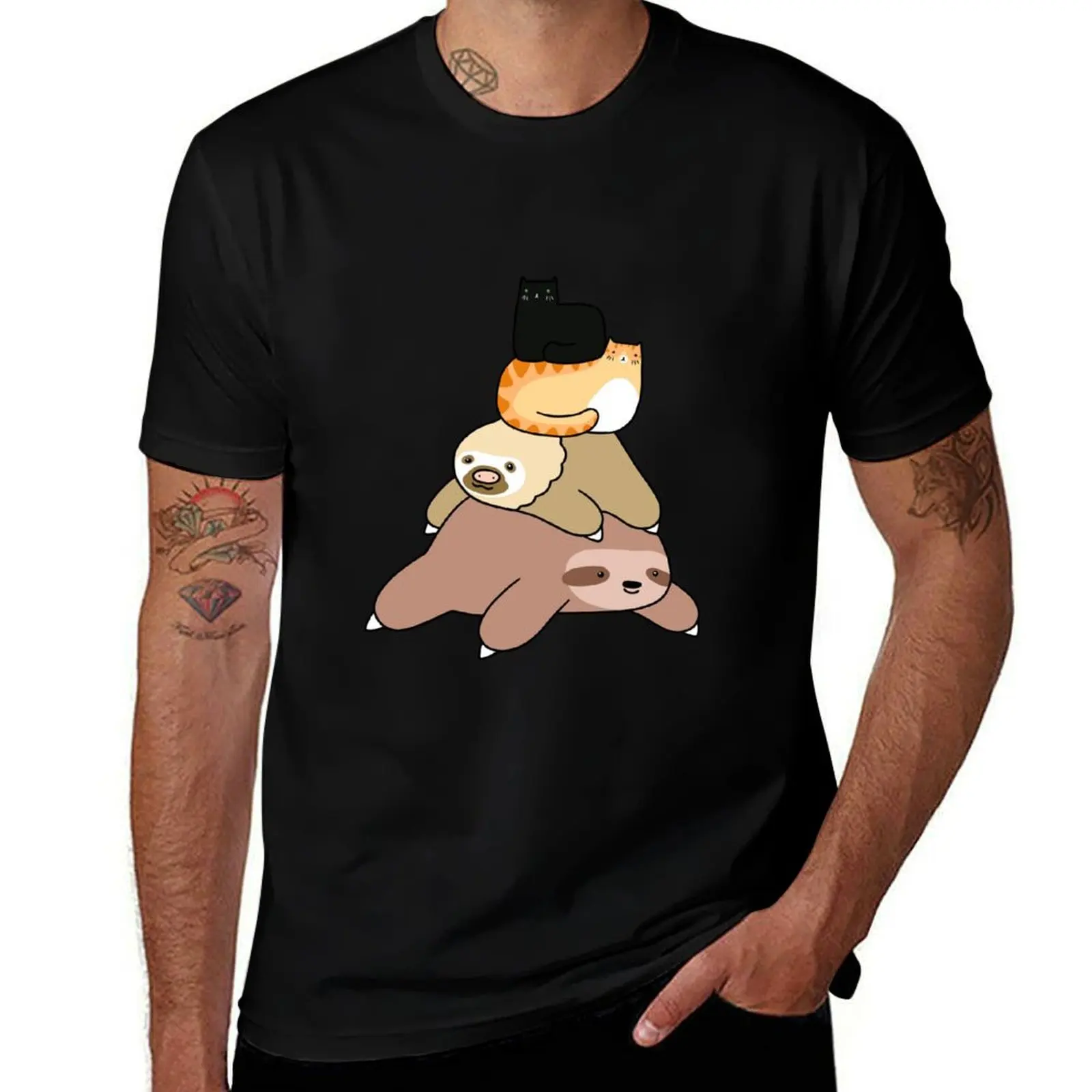 

Sloth and Cat Pile T-Shirt t shirt man casual t shirts for man pack white mens graphic t shirts T-Shirt