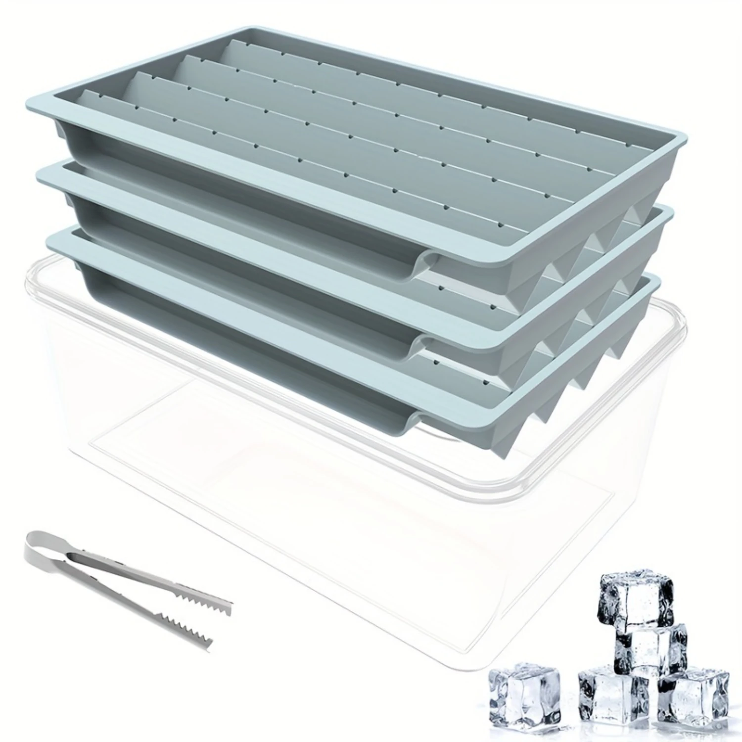 

Easy-Release Square Ice Cube Tray Set with Lid - 120 Cubes, 3 Compartments, Box & Holder - Perfect for Cocktails, Coffee & Soda