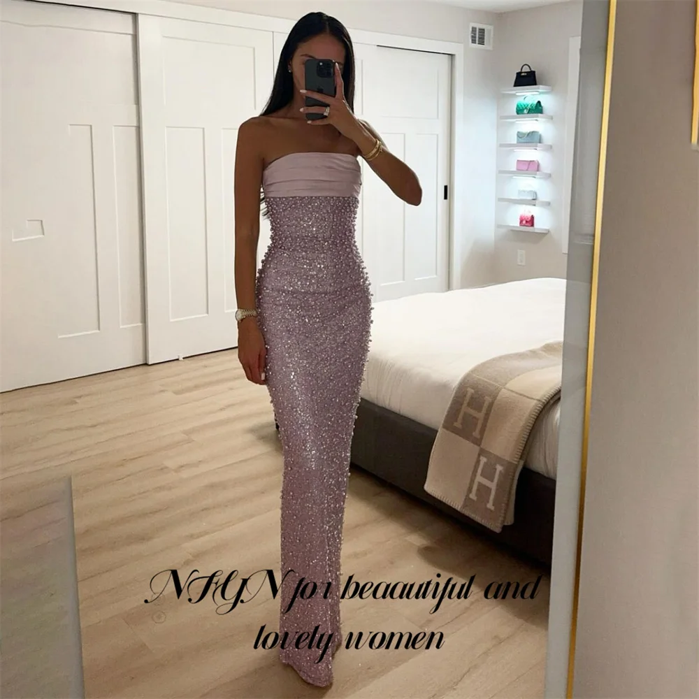 

NFYN Gorgeous Modern Style Prom Gown Strapless Mermaid Evening Dresses for Woman Shiny Sequins Ball Gown with Beads Customized