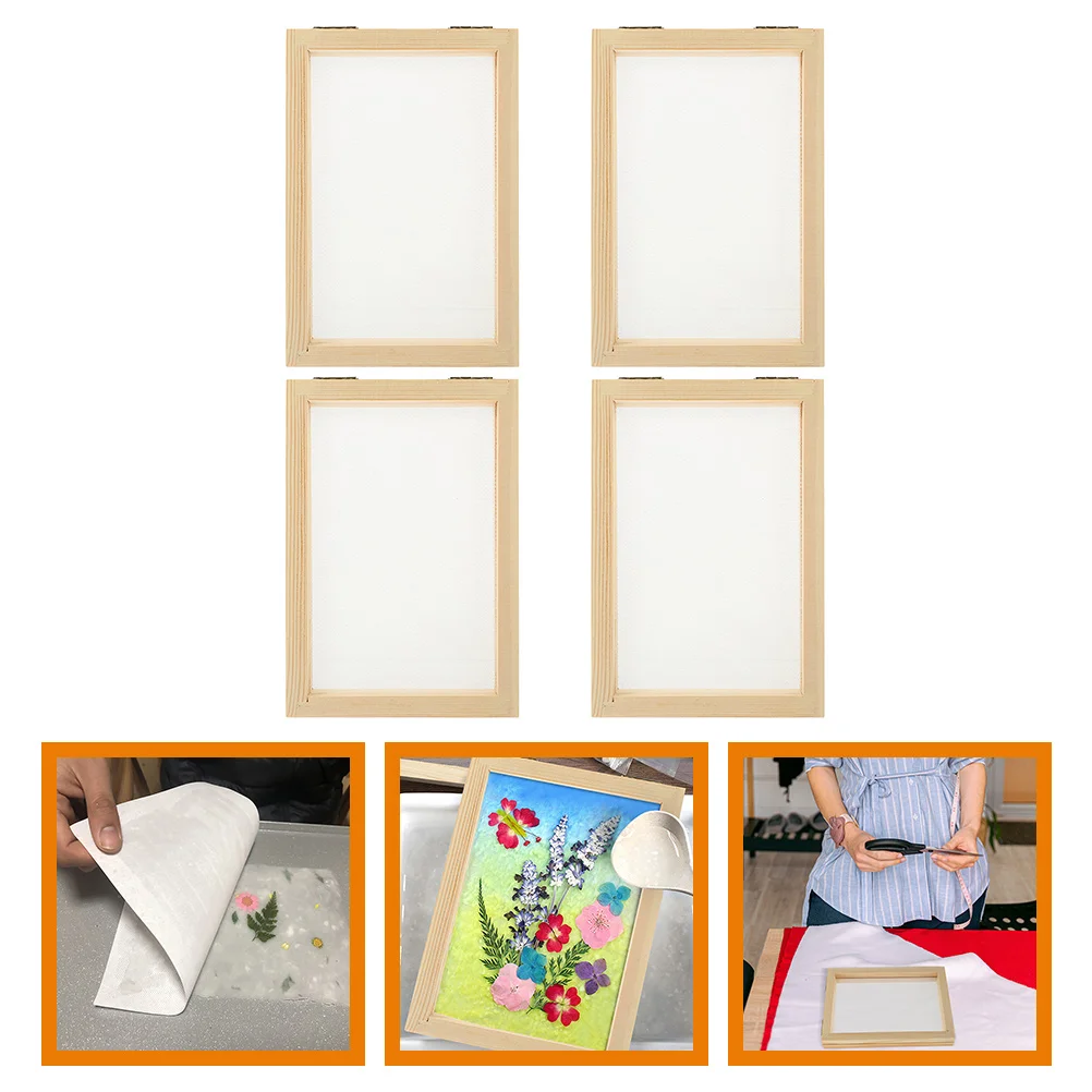 

4pcs Paper Wood Frame DIY Material Kit Pulp Painting Card Making Set Durable Kids Educational Toy Handmade Craft Students
