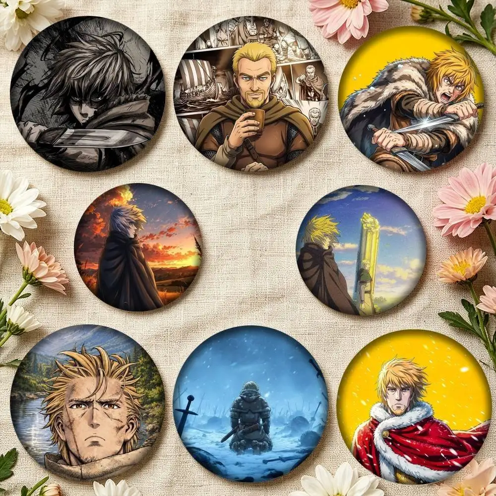 V-Vinland Saga T-Thorfinn Viking Revenge  25 32 44 58 75mm Badges Personalized Round Brooches Pins Accessory Gift