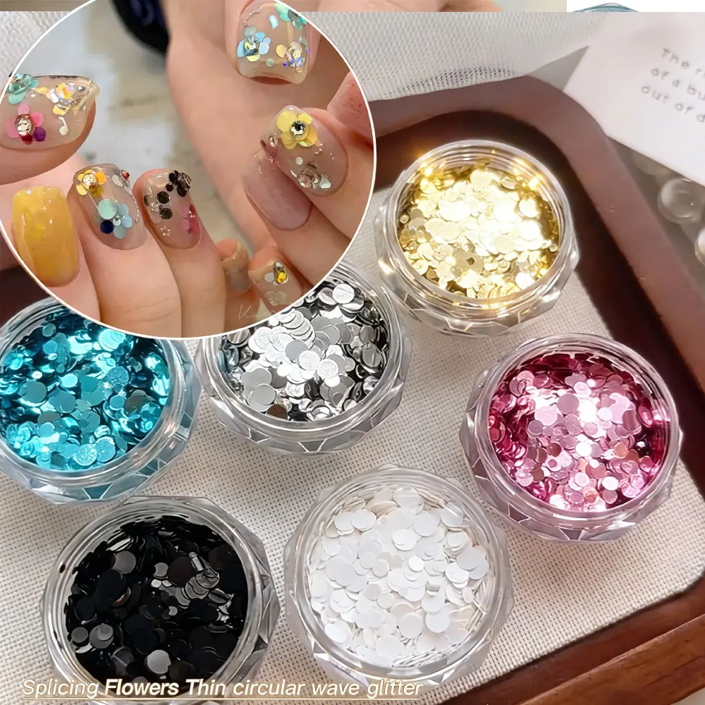 1Jar Ultra-Thin Circular Wave Nail Glitter Sequins Metallic Splicing Flower Nail Decoration Shiny Round Flakes DIY Manicure Tips