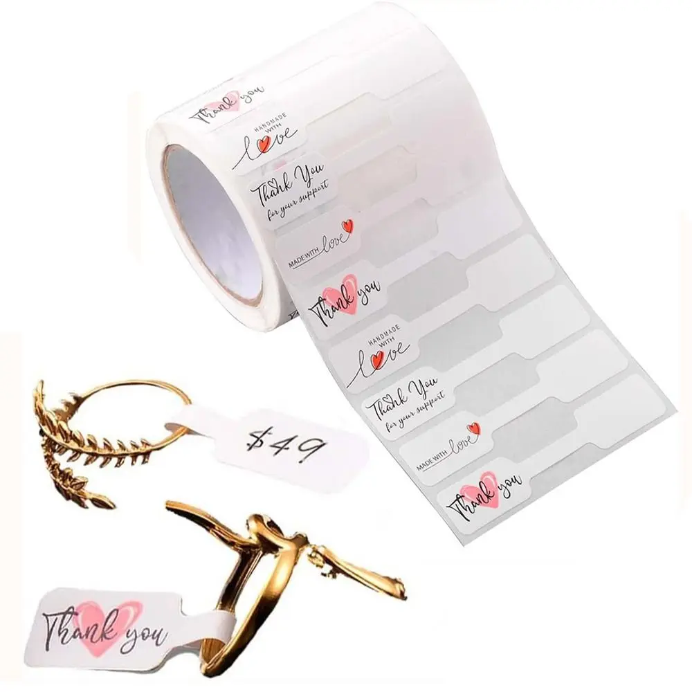 

500PCS Paper Jewelry Price Labels Creative White Thank You Bracelet Necklace Ring Tags Blank Multicolor Self-adhesive Stickers