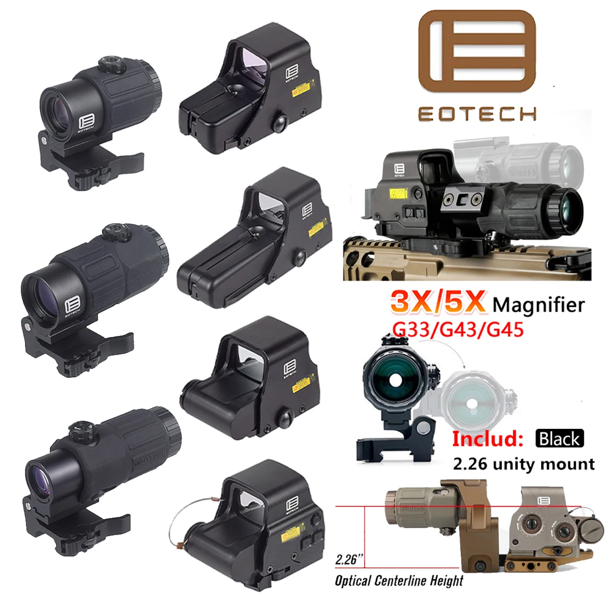 Tactical EOTECH G33 G43 3X G45 5X Magnifier EXPS3 558 Red Dot Holographic Optics Reflex Collimator Sight Hunting Airsoft Scope view 4