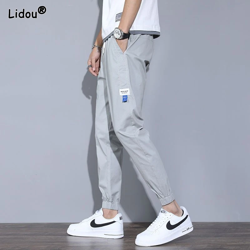 Comfortable Simplicity Casual Pants Loose Elastic Waist Lacing Spring Summer Drawstring Fashion Young Style Men\'s Clothing2023